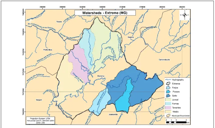 Figure 2 – Map of the division of the subwatersheds in the Jaguari river, Extrema (MG).