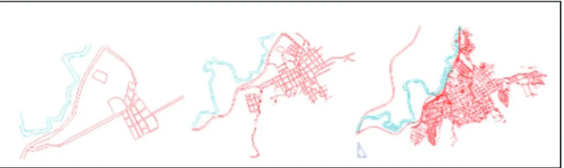 Figure 7 – Maps of the urban area of Extrema (MG) of 1950, 1978 and 2003.
