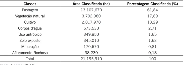 Tabela 2 - Quantificação da área de entorno – classificação visual. 
