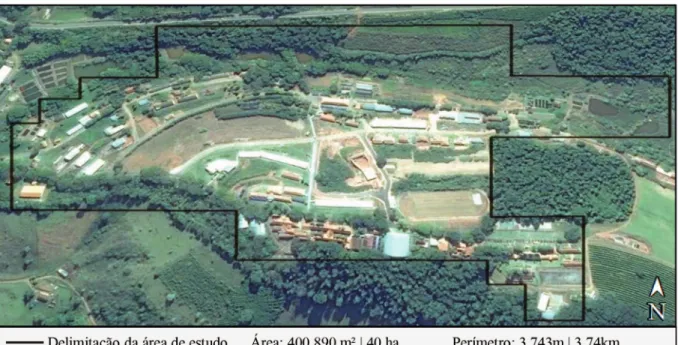 Figura 1. Área urbanizada onde foi realizado o levantamento florístico dos espécimes vegetais tóxicos existentes  no IFSULDEMINAS - Campus Machado