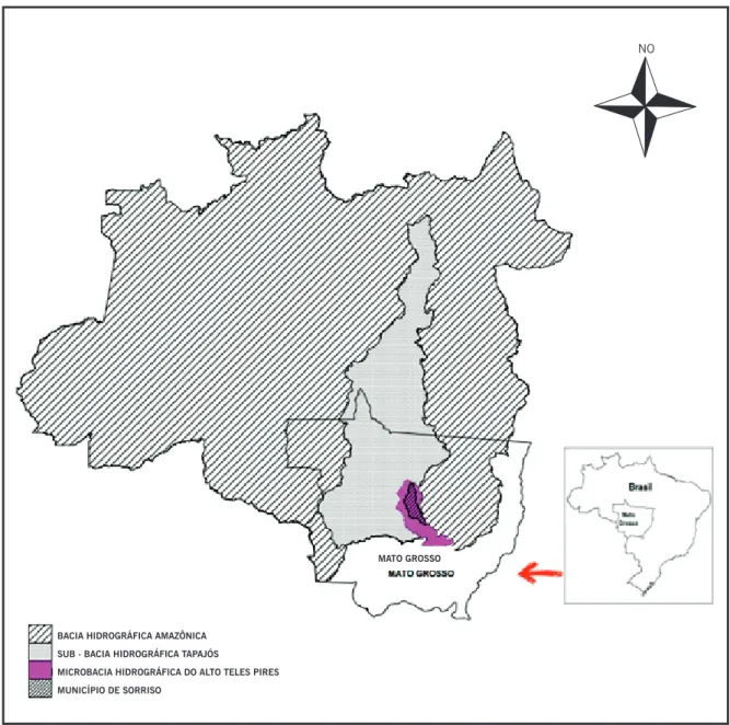 Figura 2. Croqui de localização do município de Sorriso no Estado de Mato Grosso em bacias hidrográficas