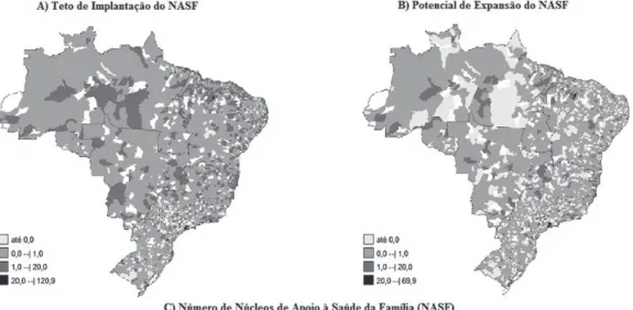 Figura 1 Expansão do Núcleo de Apoio á Saúde da Família (NASF), segundo o teto de implantação e potencial  de expansão no Brasil, Janeiro de 2011.