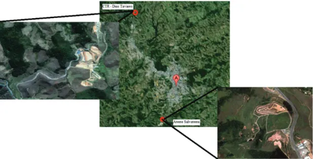 Figura 3 - Mapa de localização do Aterro Salvaterra e da CTR Dias Tavares. Enfoque para o centro gerador de resíduo (letra 