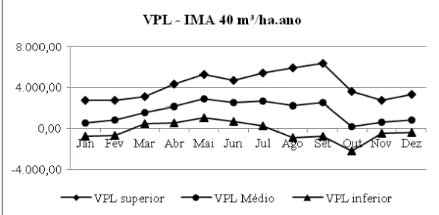 Figura 5 –  Simulação mensal do VPL para a produtividade de 40 m³/ha-1ano -1