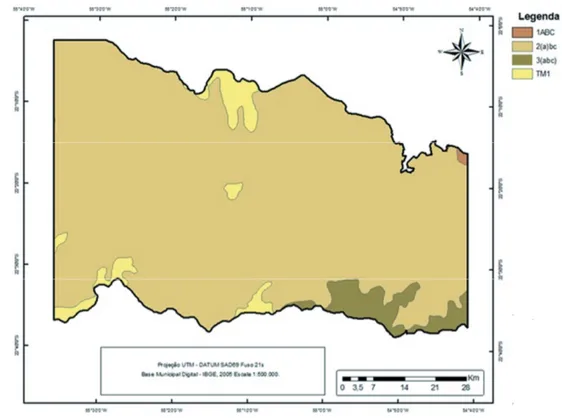 Figura 2. Mapa de aptidão agrícola na porção da microbacia do rio Dourados estudada.