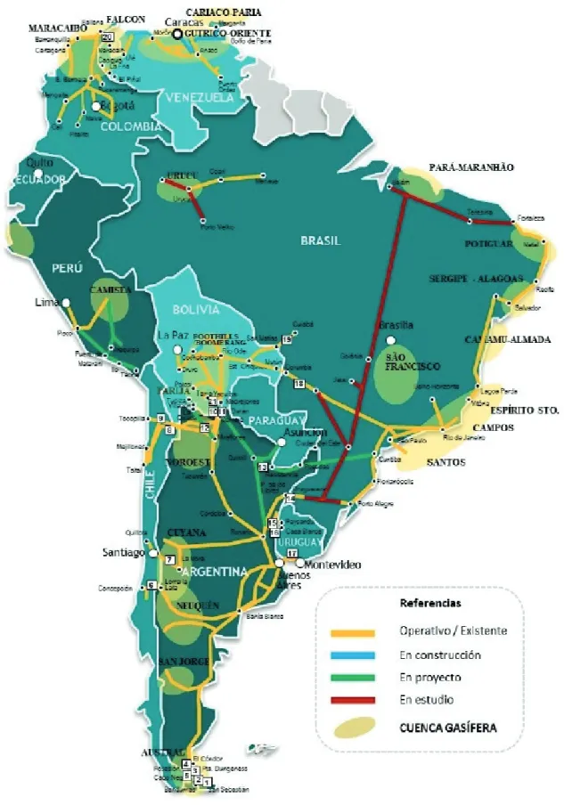 FIGURA 11: MAPA DE LOS GASODUCTOS DE AMÉRICA DEL SUR EN 2016.