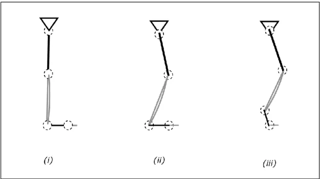 Figure 2. Details of the 3 positions of the joints involved in the Plié exercise movement and which define  the  unions  separations  of  the  4  stages