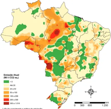 FIGURA 4. Distribuição espacial das emissões de GEE anuais no  cenário atual da pecuária nacional – condição 3.