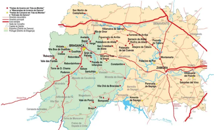 Figura  1  -  Mapa  das  regiões  de  Bragança  e  Zamora  com  os  locais  das 
