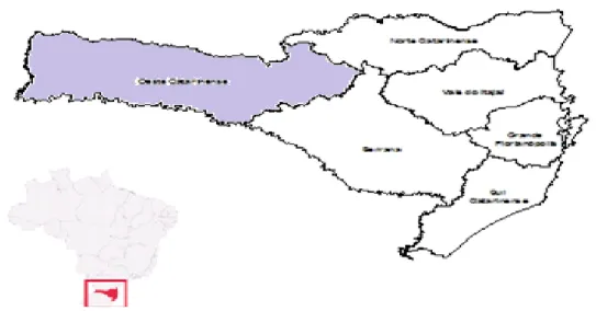 Figura 1 – Estado de Santa Catarina e oeste onde foram realizados os testes 