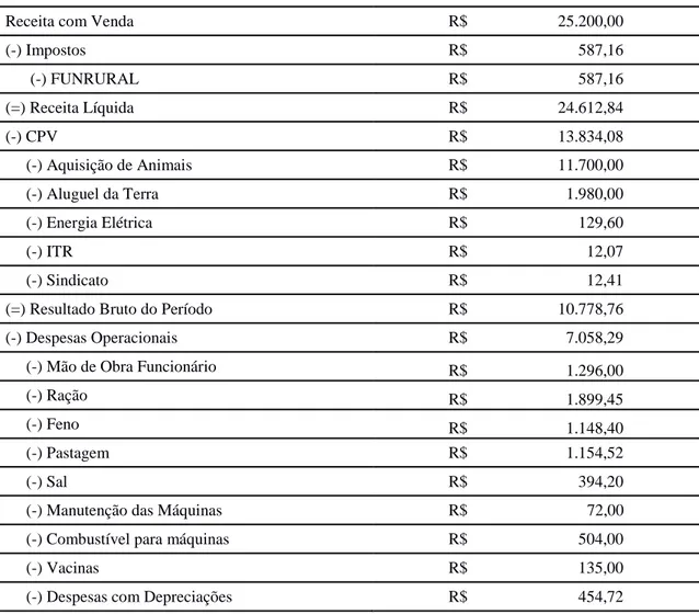 Tabela  8  –  Demonstração  do  resultado  do  exercício  da  produção  de  gado  de  corte  no  sistema semi-intensivo 