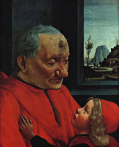 Figura 1 – Ilustração de rinoima pelo célebre pintor lorentino  Ghirlandaio, no seu famoso quadro “O velho e seu neto”, hoje no 