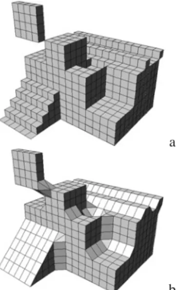 Figure 1: Object with 6-connected surface (a) and 18/26 connected surface (b)