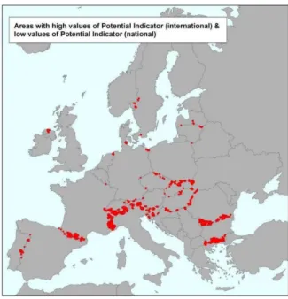 Figure 5. Potential Accessibility is high at international level and low at national level