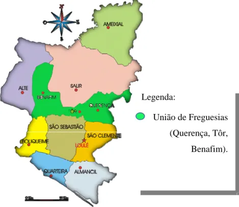 Figura 3 - Mapa de Loulé, incluindo as 9 Freguesias   Adaptado de: 