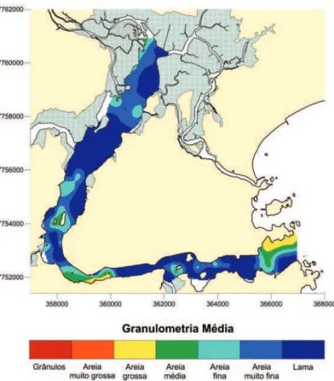 Figura 2 – Mapa de granulometria m´edia da Ba´ıa de Vit´oria.