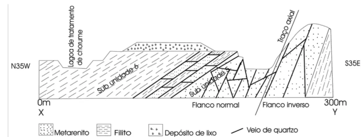 Figura 1 – Perfil geol´ogico transversal do aterro sanit´ario de Cuiab´a (Fernandes et al., 2006).