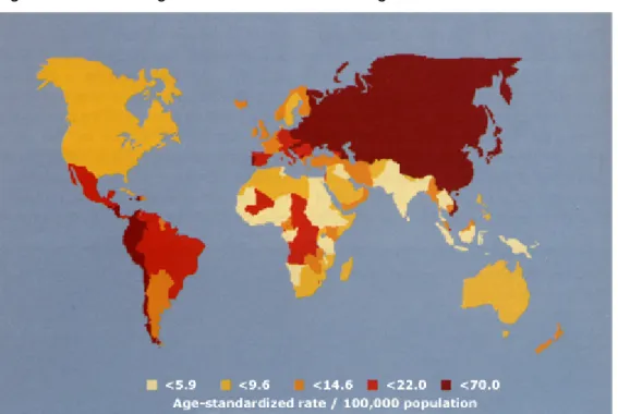Figura 1: Incidência global do cancro do estômago em homens 