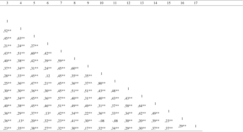 Tabela 10: Matriz de correlações inter-item 