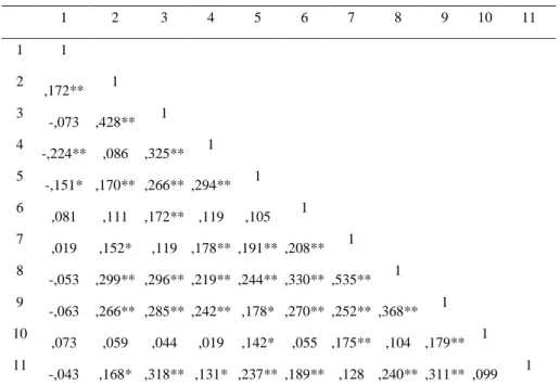 Tabela 17: Matriz de correlações inter-item 