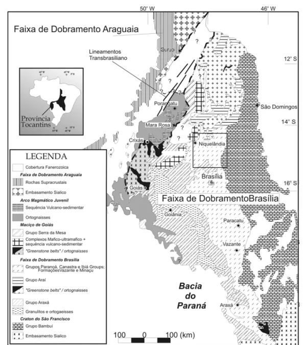 Figura 1 – Mapa Geol´ogico da Prov´ıncia Tocantins (modificado de Pimentel et al., 2001)