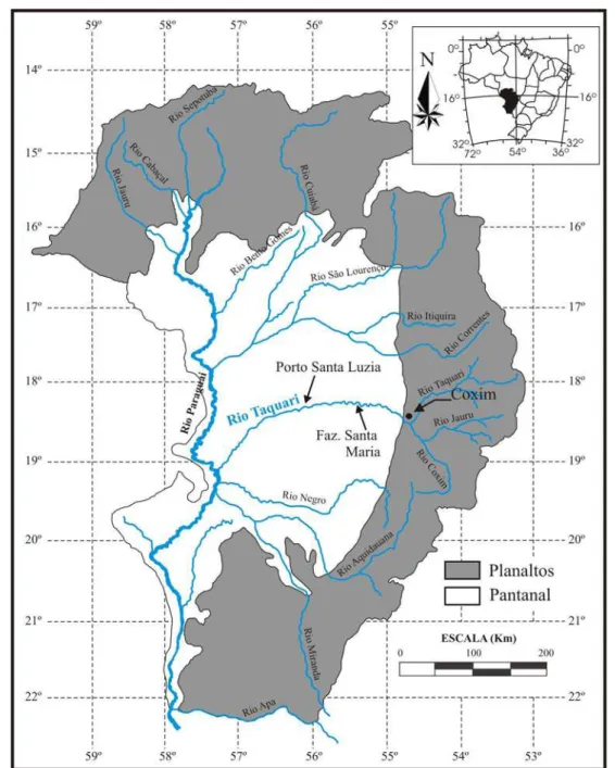 Figura 1 – Mapa de localizac¸˜ao do Pantanal Matogrossense (modificado de Souza, 1998).