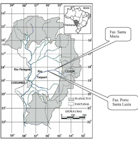 Figura 1 – Mapa de localização da área de estudos no estado de Mato Grosso do Sul (adaptado de SOUZA, 1998).