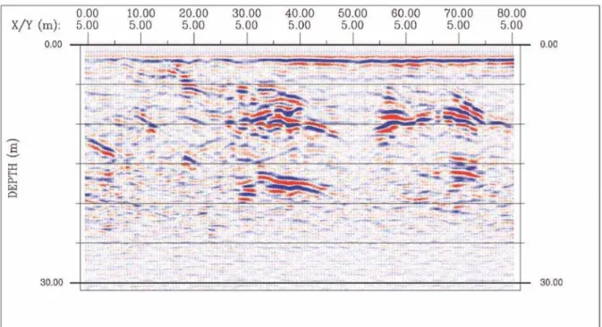 Figura 2 – Perfil de reflexão em profundidade obtido com as antenas de 100MHz.