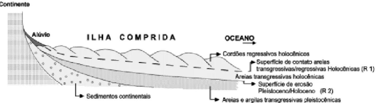 Figura 10: Estágio 2 do modelo evolutivo esquemático para a Ilha Comprida proposto por Suguio &amp; Martin (1978).