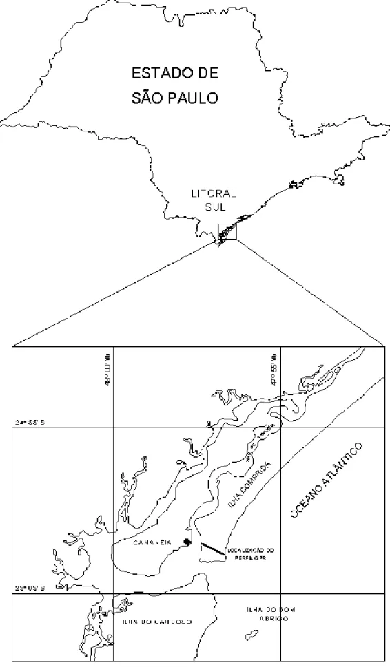 Figura 1: Mapa de localização da área estudada e dos perfis de GPR realizados.