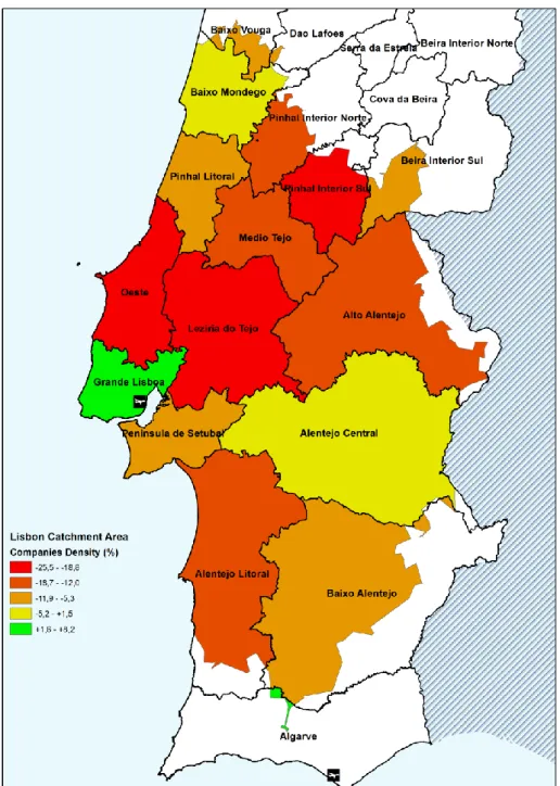 Figure 3: Companies Density, Lisbon Airport Catchment Area, 2001-2011(Source: Authors) 