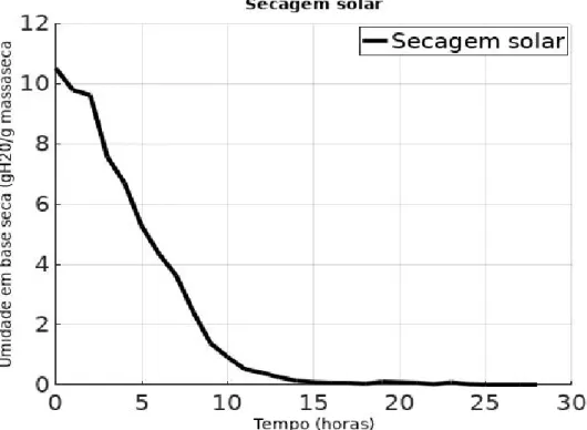 Figura 9. Umidade em base seca versus tempo para secagem solar. 