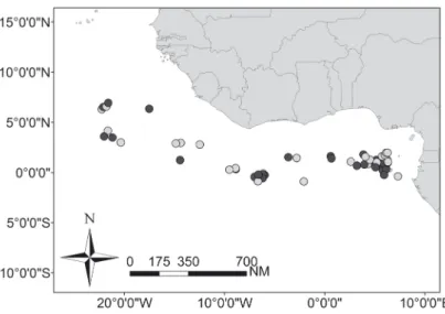 Fig. 1. Map of the Eastern Equatorial Atlantic with the location of the Sphyrna zygaena samples