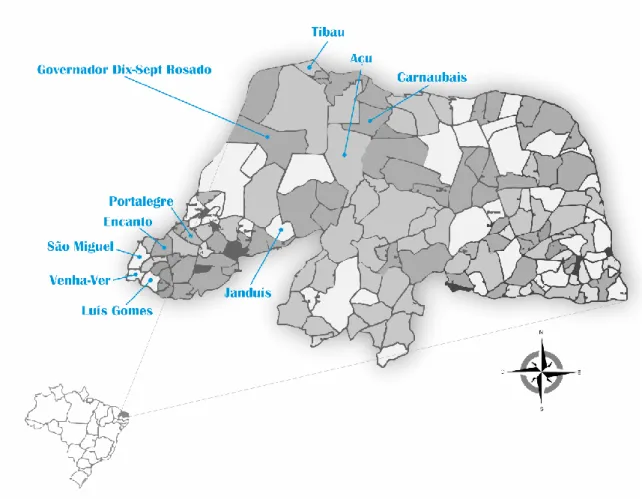 Figura 01: Localização de cada município no mapa do Rio Grande do Norte 
