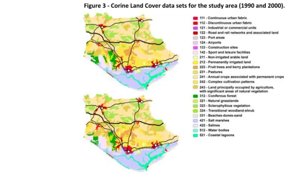 Figure 3 - Corine Land Cover data sets for the study area (1990 and 2000). 