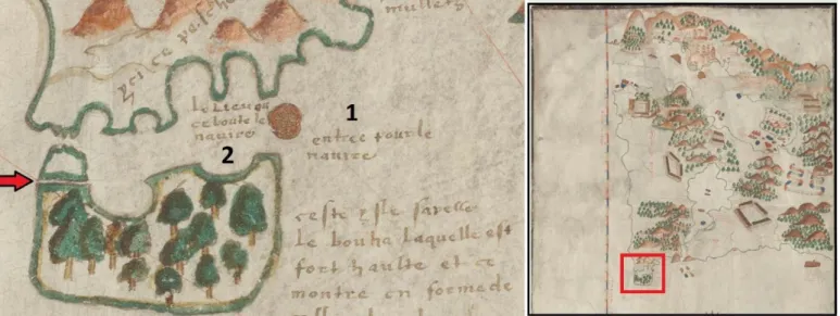 Fig. 3. Representation of the Cabo Frio island in 1579 and the tombolo still in progression (Jaquez de Vau de Claye, Le vrai pourttraict  de  Genevre  et  du  Cap  de  Frie,  National  Library  of  France,  URL:  gallica.bnf.fr/ark:/12148/btv1b55002622c/f1