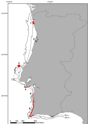 Fig.  1. Map of the study area showing the six existing MPAs (in red: 