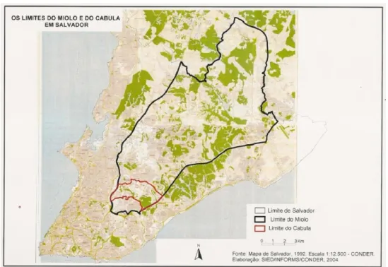 Figura 1: Limites do Cabula e do Miolo em Salvador 