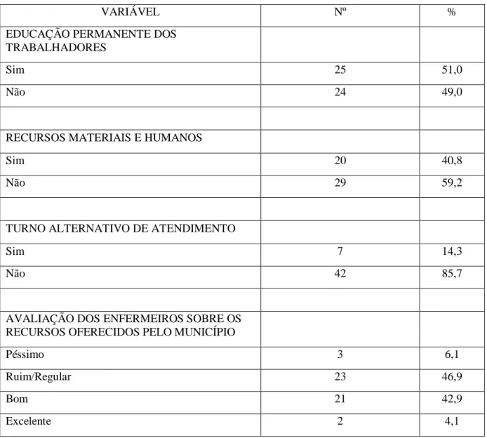 Tabela 2. Estratégias ofertadas pelo município. Caruaru, Pernambuco, 2018. (N = 49). 