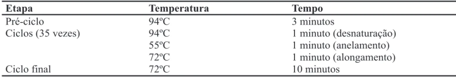 TABELA 2. Condições do programa utilizado no termociclador para amplificar as reações de PCR.