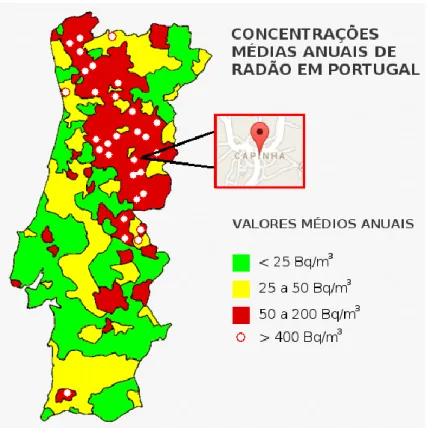 Figura 2.8 - Localização da pedreira da Capinha no mapa de Portugal (Adaptado de Visener, 2013 em  (28))