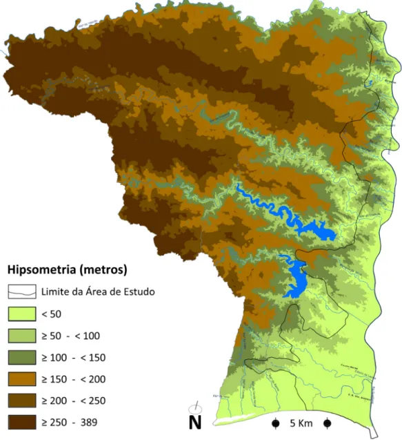 Figura 3.8 – Hipsometria na área de estudo. Fontes: ARH Algarve (2011); e IGEOE (2010).