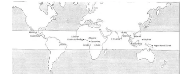 Figura 4- Limite geográfico do cultivo da hevea brasiliensis. Fonte: http://www.mucambo.com.br/ 