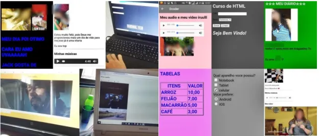 Figura 2- Algumas aplicações desenvolvidas em sala utilizando o Sublime e Dcoder. 
