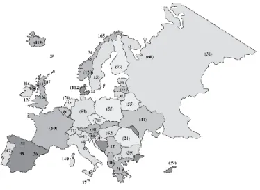 Figura 2 - Prevalência da EM na Europa. (5) 