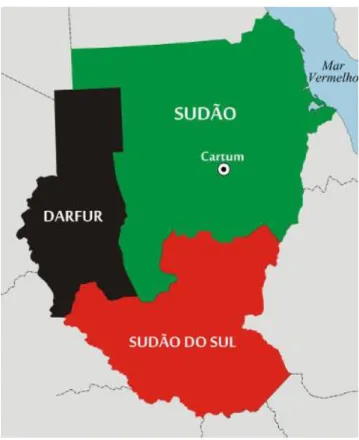 Figura 3. Localização Geográfica do Sudão, Sudão do Sul e Darfur 