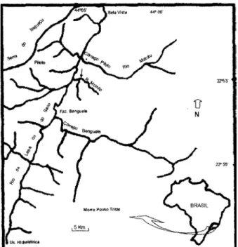 Fig. 1. Mapa da Bacia Hidrográfica da Serra do Piloto, indicando o Rio do Moinho, local de coleta dos exemplares de M