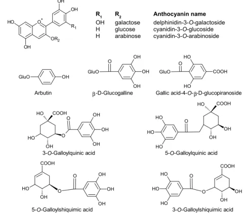 Figure 4. Chemical structures of some phenolic compounds, including anthocyanins, of   A