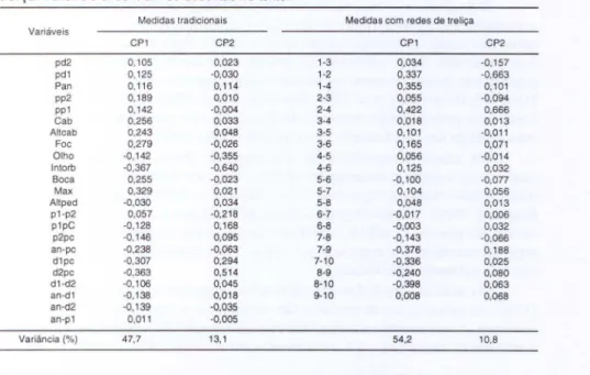 Tabela 11.  Análise dos co mponentes  princip ais  para 26 exemplares de Odontesthes bonarien- bonarien-sis e 25  o