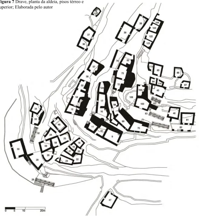 Figura 7 Drave, planta da aldeia, pisos térreo e  superior; Elaborada pelo autor 